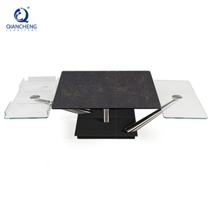 <span class=keywords><strong>Table</strong></span> <span class=keywords><strong>basse</strong></span> pivotante de style moderne en acier inoxydable avec <span class=keywords><strong>plateau</strong></span> en <span class=keywords><strong>céramique</strong></span> rotatif et dessus en verre - Product Image 5