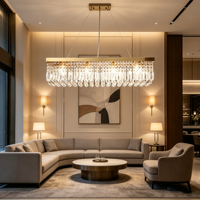 Lustre LED Rectangulaire Moderne de Luxe en Fer et Cristal pour Salon, Salle à Manger et Villa