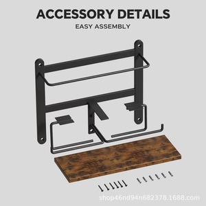 Porte-papier toilette en bois de style moderne pour la salle de bain à domicile, combinant fer et bois, support de rangement pour papier toilette en bois double couche - Product Image 3