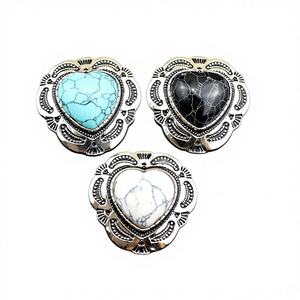 Botones Retro de Corazón Turquesa, Accesorios Decorativos de Aleación Plateada, Conchos, Broches, Remaches Metálicos con Tornillo Trasero para Cinturones DIY - Product Image 1