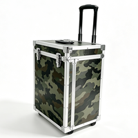Valise trolley en aluminium camouflage vert avec roulettes, poignée télescopique et ouverture séparée, valise de transport en aluminium à roulettes avec sangle de couvercle