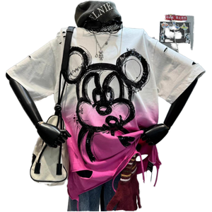 เสื้อยืดแขนสั้นลำลองผู้หญิงลายการ์ตูน KT Cat รุ่นใหม่ปี 2025 สีไล่ระดับ ผ้าถักโพลีเอสเตอร์/คอตตอน ป้องกันการเป็นขุย สำหรับฤดูร้อน - Product Image 1