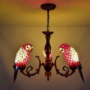 Plafonnier à trois têtes en forme d'oiseau perroquet rouge, style rétro original, vitrail boisée, pour salon, Restaurant, chambre à coucher, Bar, Foyer, couloir - Product Image 4