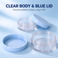 Kotak Plastik Bulat Biru Muda Lucu Grosir Mewah Laris Manis, Kemasan Kosmetik Transparan Bukaan Lebar untuk Krim dan Pasta