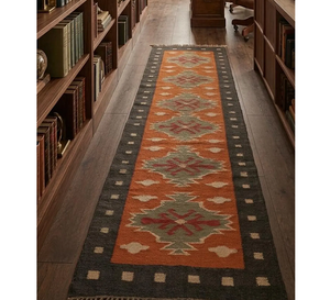 Handwoven Wool Jute Southwestern <b>Runner</b> <b>Rug</b> | Geometric Tribal Kilim Carpet <b>for</b> Boho Hallway Entryway Farmhouse Home Decor - Product Image 1