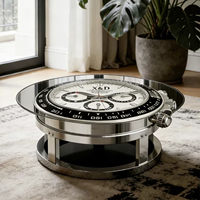 Table basse ronde moderne de luxe italienne avec cadre en acier inoxydable et plateau en verre pour le salon