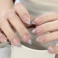 Elegantes Uñas Postizas de Gel Suave con Diseño Floral, Hechas a Mano, al por Mayor, con Pegamento, 24 Piezas para Mujer