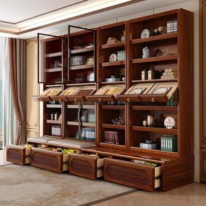 Librería Moderna <span class=keywords><strong>de</strong></span> Madera Maciza <span class=keywords><strong>de</strong></span> Nogal Dorado <span class=keywords><strong>con</strong></span> <span class=keywords><strong>Puertas</strong></span> <span class=keywords><strong>de</strong></span> Vidrio, Estantes Ajustables, Acero Inoxidable, Combinación Libre, Multifuncional - Product Image 2