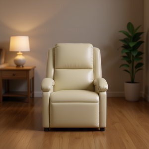 Cream Pu Leather Recliner Chair Manual Operation Contemporary Design Living Room Furniture - Product Image 2