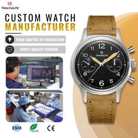Montre de pilote chronographe à quartz avec logo personnalisé OEM, acier inoxydable, verre saphir, étanche, lumineuse, bracelet en cuir