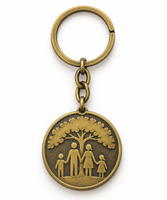 Porte-clés personnalisé avec emblème familial rond en métal, logo sur mesure, vente en gros, souvenir promotionnel, fournisseur en gros, fabricant de porte-clés