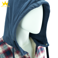 Chemise-veste en flanelle à carreaux pour homme, à capuche, doublée de polaire, boutonnée, décontractée, pour l'hiver, avec broderie de logo