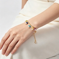 Parure de bijoux de luxe léger en acier inoxydable avec pierres naturelles colorées et perles d'imitation, collier et bracelet pour femme, style décontracté
