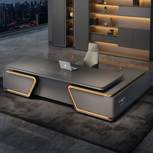 Scrivania Direzionale Moderna in MDF, Scrivania Grande Estensibile con Striscia Luminosa per Ufficio Domestico, Design Minimalista di Lusso - Product Image 2