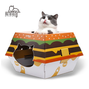 Grosir mainan kucing lucu Modern rumah Toilet kucing bergelombang dengan bantalan gores Hamburg kucing papan gores untuk bersembunyi kemasan karton - Product Image 2