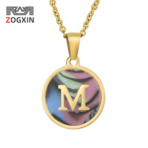 Zogxin Letter Necklace Gold Initial Pendant Round Stainless Steel For Women Gift Daily Wear - Product Image 1