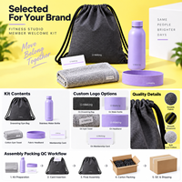 Kit de bienvenue pour les membres du studio de fitness personnalisé : sac à cordon, bouteille de sport, serviette de gym, bandeau, carte de membre, ensemble de logo