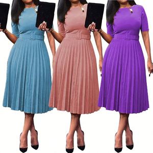 Vestido Casual Plisado para Mujer <span class=keywords><strong>con</strong></span> Media Manga, Estilo Europeo, Americano y Africano, Talla Grande, Vestidos de Fiesta de Moda, Técnica de Teñido Liso - Product Image 1