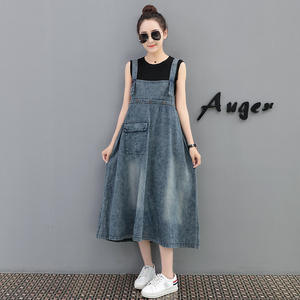 Personnalisé été taille ample décontracté sans manches robe solide Slash cou longues dames coton Denim Maxi robes femmes 2024 avec poches - Product Image 3