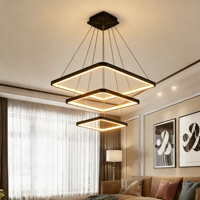 Lustre carré LED de luxe JACKSUN à 3 anneaux, noir, avec télécommande, suspension en aluminium pour salle à manger, salon, chambre à coucher