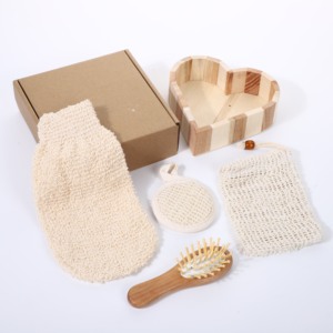 Ensemble de soins corporels pour le lavage et le <span class=keywords><strong>bain</strong></span> : Brosse de nettoyage corporel, éponge loofah, gants de douche, tampons et sac à savon <span class=keywords><strong>moussant</strong></span> - Product Image 2