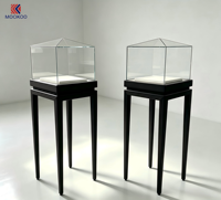 Vitrine en verre moderne sur piédestal, vitrine en verre à sommet pyramidal, support en bois massif noir pour bijoux, objets d'art, exposition muséale