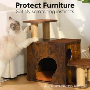 Cross-border wooden pet staircase with cat <b>scratching</b> <b>posts</b>, pet steps, indoor cat and dog climbing ladder for beds and sofas - Product Image 3
