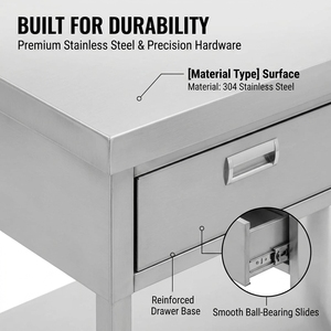 Heavy Duty 2 Tier Stainless Steel Work <b>Table</b> with 3 Drawers, Commercial <b>Kitchen</b> <b>Prep</b> Workbench for Restaurant Catering - Product Image 4
