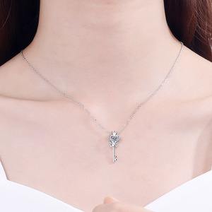 Hot Bán 0.3ct Nhảy Múa Kim Cương Trái Tim Chính Vương Miện Vòng Cổ Chính Hãng Bạch Kim 950 Mạ Sterling Bạc 925 Vòng Cổ - Product Image 4