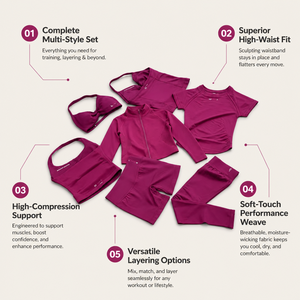 Conjunto Deportivo de Yoga sin Costuras de 7 Piezas, Color Sólido, Leggings Largos, Top Corto, Shorts, Halter, Cintura Elástica, Spandex, Poliéster - Product Image 2