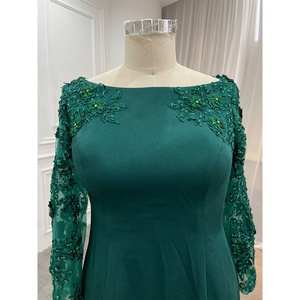 Vestido de noche africano de manga larga con cristales crepé, traje de noche personalizado, color verde, talla grande, 2022 - Product Image 5