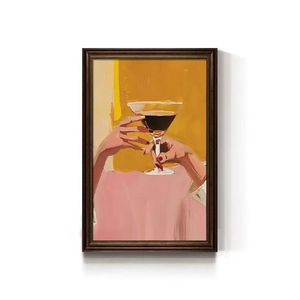 レストランやバーのインテリア用ワインとグラスの素朴な工業用パブ壁装飾レトロキャンバス絵画 - Product Image 4