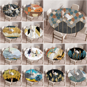 Popolare rotondo impermeabile griglie di marmo copertura tovaglia personalizzata elastico bordato tovaglia <span class=keywords><strong>per</strong></span> banchetto di nozze festa Hotel - Product Image 2