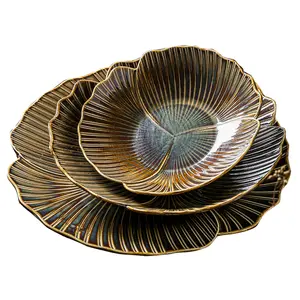 Restaurant dinnerware art reactive glazed ceramic plates pasta soup bowl set 4 porcelain dinner sets