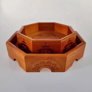 Plato octogonal de madera estilo mongol, madera maciza, hecho a mano, diseño oriental, para platos de fiesta - Product Image 4