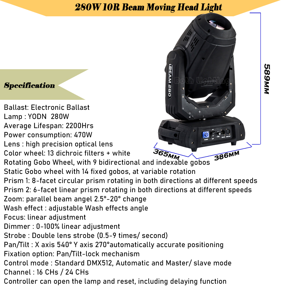 Professional 10R 280 Beam Spot Wash Moving Head Lights for Stage