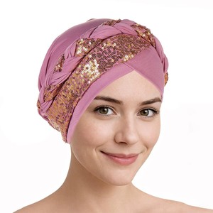 Luxury Soft Polyester Bonnet Elastic Headwear Adults Turban Muslim Lady Sequin Elastic Band Turbans For Ladies Women - Product Image 6