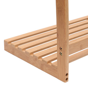 Étagère de rangement pour serviettes de bain en bambou, design minimaliste, support de rangement à deux niveaux - Product Image 2