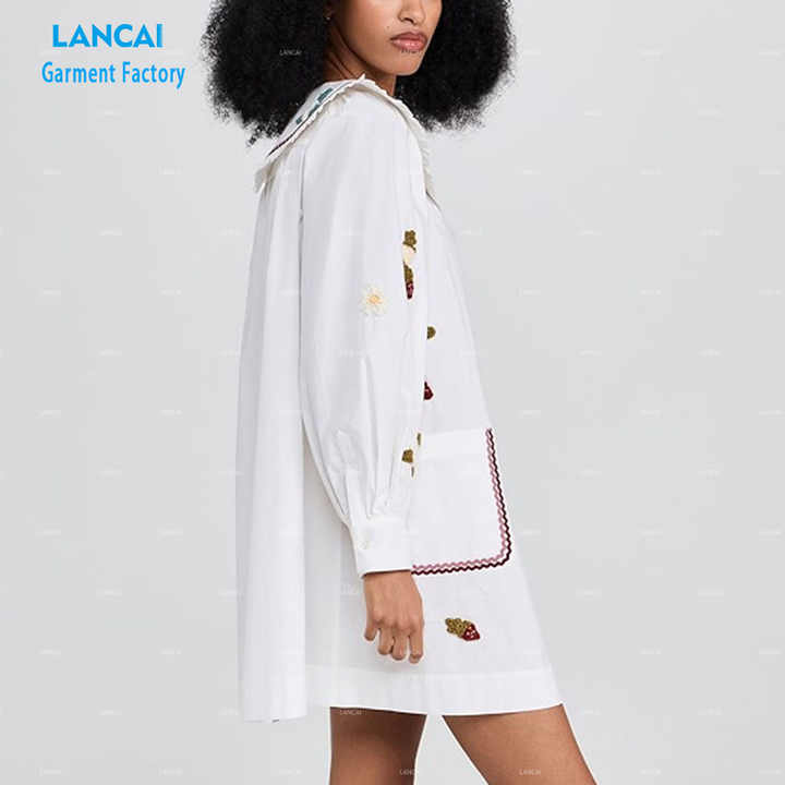 Casual Women Sack Dress Cute  Long Sleeve Peter Pan Collar Wholesale Factory Clothing Dresses Loose Waist Midi Dress