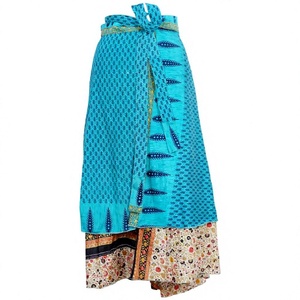 Jupe portefeuille en soie indienne 2 pièces, taille naturelle, style sexy et clubbing, motif floral, longueur midi, lavage à sec, pour femme - Product Image 1