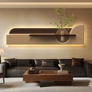 Peinture murale LED 3D en grès avec vase suspendu et plante verte simulée pour décoration de fond de canapé - Product Image 1