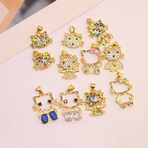 Liontin CZ8970 Dainty Kawaii Berlapis Emas 18k, Cantik dengan CZ Micro Pave, Enamel Warna-warni, Bentuk Kepala Kucing Pink, Aksesoris Hewan Peliharaan - Product Image 4