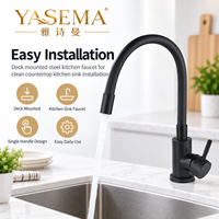 Robinet de cuisine en acier noir, mitigeur d'évier à poignée unique, bec flexible, débit d'eau fluide, vente en gros d'usine OEM ODM