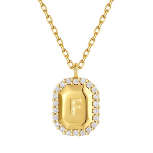 Nagosa Custom 18k Vermeil Gold <strong>Zodiac</strong> Jewelry 925 Sterling Silver Initial Letter Pave Cubic Zirconia Tag <strong>Pendant</strong> <strong>Necklace</strong> - Product Image 6