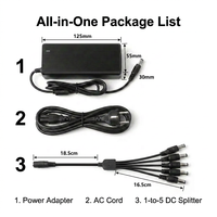 Adaptateur secteur de bureau 12V 5A avec concentrateur de connecteurs CC 5 voies pour bande LED, routeur sans fil et moniteur