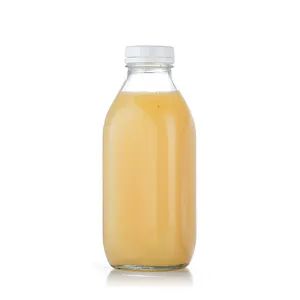 Fransız kare cam içme şişeleri 16 ons yeniden kullanılabilir cam su şişesi meyve suyu için Smoothies Kombucha çay süt