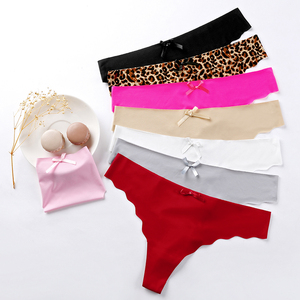 Al por mayor Bragas de mujer de talle bajo sin costuras de seda helada, <span class=keywords><strong>tanga</strong></span> sexy para mujer <span class=keywords><strong>madura</strong></span> <span class=keywords><strong>con</strong></span> lazo de cinta, teñido liso, patrón sólido, tejido de punto - Product Image 6