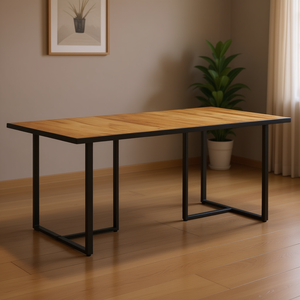 Table à manger en bois de manguier massif avec pieds en fer thermolaqué, design rectangulaire moderne et industriel pour l'ameublement de la maison - Product Image 2