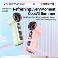 Kipas Tangan & Power Bank 2-in-1 ViVolt T500 Mini, Motor Brushless 4000mAh, 5 Baling-baling, Operasi Senyap untuk Penggunaan Luar Ruangan
