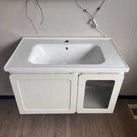 Ensemble de meubles de salle de bain au design moderne avec miroir intelligent LED et lavabo en céramique - Meuble de rangement mural pour salle de bain avec tiroirs